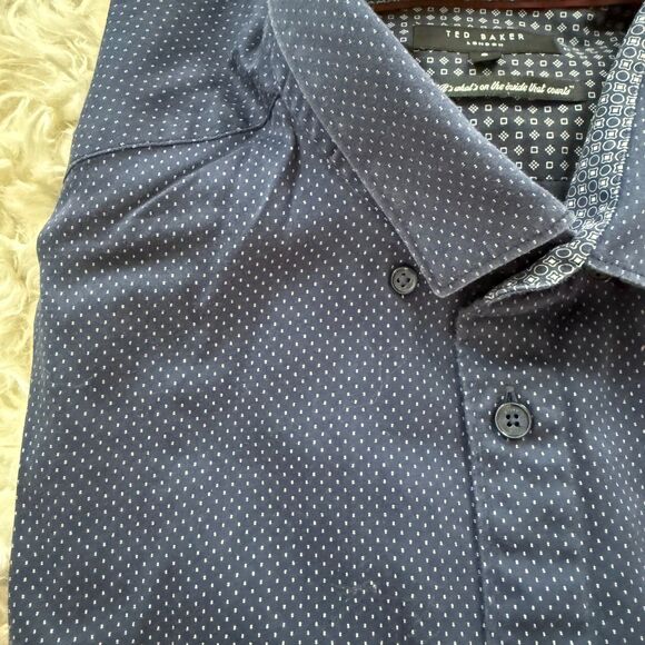 Ted Baker Mens‎ 6 long sleeved blue geometric button down shirt - Picture 4 of 9
